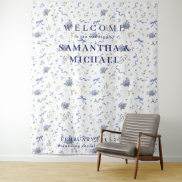 Blauw Marine Welkom op de bruiloft Kleine Bloem Wandkleed