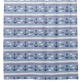 Blauw Marine Wit Rood Scheepvaart Ankers Douchegordijn