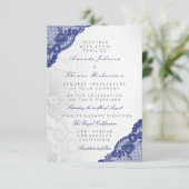 Blauw marine zilver grijs kant trouw delicate kaart (Staand voorkant)