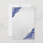 Blauw marine zilver grijs kant trouw delicate kaart (Achterkant)