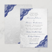 Blauw marine zilver grijs kant trouw delicate kaart (Voorkant / Achterkant)