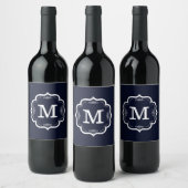 Blauw marineblauw Monogram Wijn Etiket (Flessen)