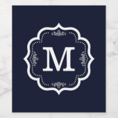 Blauw marineblauw Monogram Wijn Etiket (Enkel label)