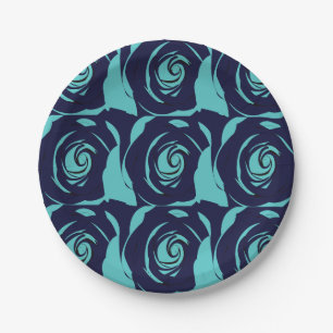 Blauw Marineblauw Roos Bloem Bloemmotief Feestje Papieren Bordje