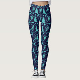 Blauw marineblauw Roos bloemmotief Leggings