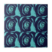 Blauw marineblauw Roos bloemmotief Tegeltje (Voorkant)