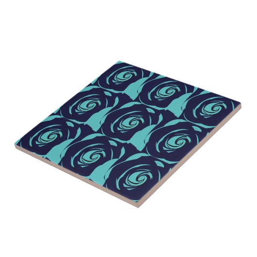 Blauw marineblauw Roos bloemmotief Tegeltje (Zijkant)
