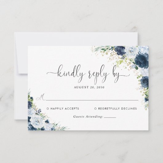 Blauw marinebloem bruiloft RSVP kaart (Voorkant)