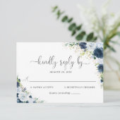 Blauw marinebloem bruiloft RSVP kaart (Staand voorkant)