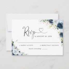 Blauw marinebloem bruiloft RSVP kaart