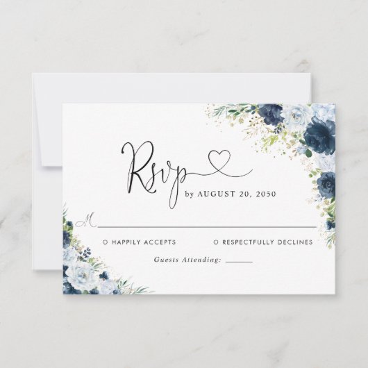 Blauw marinebloem bruiloft RSVP kaart (Voorkant)