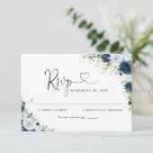 Blauw marinebloem bruiloft RSVP kaart (Staand voorkant)