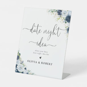 Blauw marinebloem datum nacht idee bord reclamebord met voetstuk