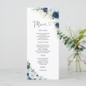 Blauw marinebloemig trouwmenu menu (Staand voorkant)