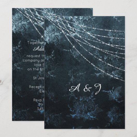 blauw-marineWEDING INVITATIE Kaart (Voorkant / Achterkant)