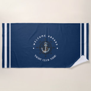 Blauw maritiem anker jachtclub boot marina strandlaken