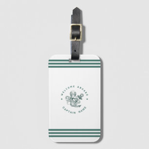 Blauw maritiem anker jachtclub retro octopus bagagelabel