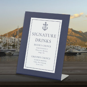 Blauw maritiem anker Signature-dranken Reclamebord Met Voetstuk