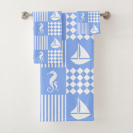 Blauw maritiem bad handdoek