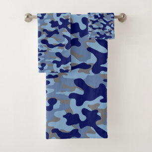 Blauw maritiem camouflagepatroon bad handdoek