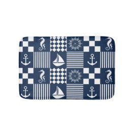 Blauw maritiem patroon badmat