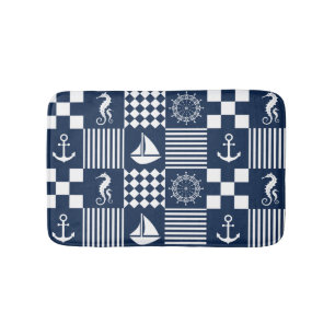 Blauw maritiem patroon badmat