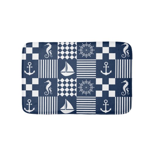 Blauw maritiem patroon badmat (Voorkant)