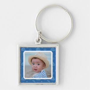 Blauw maritiem patroon op maat gemaakte foto van b sleutelhanger