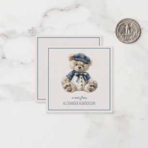 Blauw maritiem persoonlijk babybeertje notitiekaartje