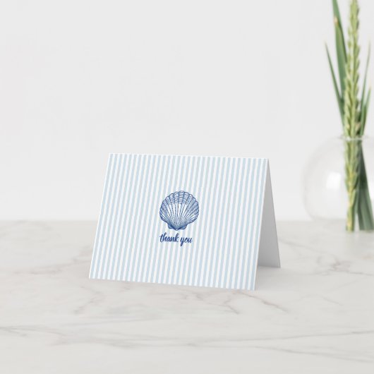 Blauw maritiem schelpblauwe streep bedankkaart (Voorkant)