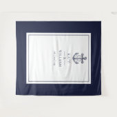 Blauw maritiem trouwfotobooth achterdoek wandkleed (Voorkant (horizontaal))