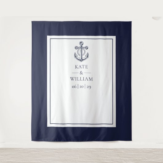 Blauw maritiem trouwfotobooth achterdoek wandkleed (Voorkant)