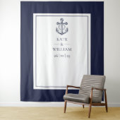 Blauw maritieme trouwfotocabine achtergrond wandkleed (In situ)