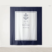 Blauw maritieme trouwfotocabine achtergrond wandkleed (Voorkant)