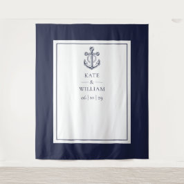 Blauw maritieme trouwfotocabine achtergrond wandkleed