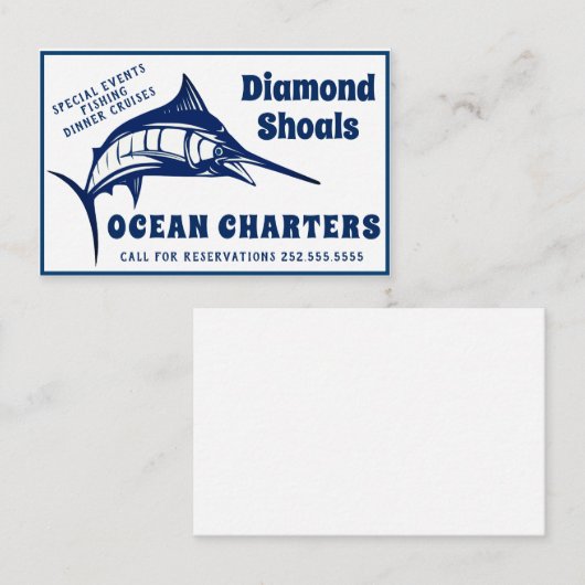 Blauw Marlin Design Ocean Charter Visitekaartje (Voorkant / Achterkant)