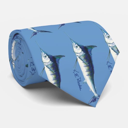 Blauw Marlin Stropdas in karolina blauw (Opgerold)