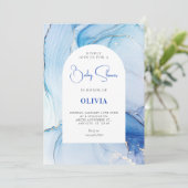 Blauw marmer abstract baby shower kaart (Staand voorkant)