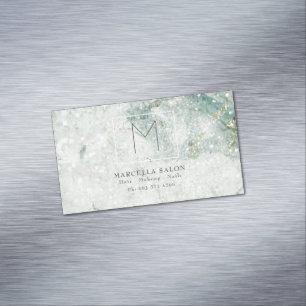 Blauw Marmer Abstract Kapsalon Monogram Magnetisch Visitekaartje