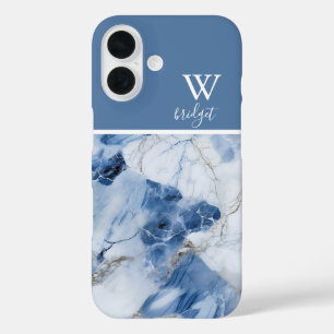 Blauw marmer abstract kustpatroon iPhone 16 hoesje