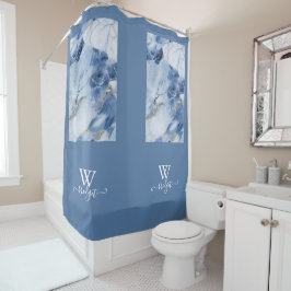 Blauw marmer abstract kustpatroon douchegordijn