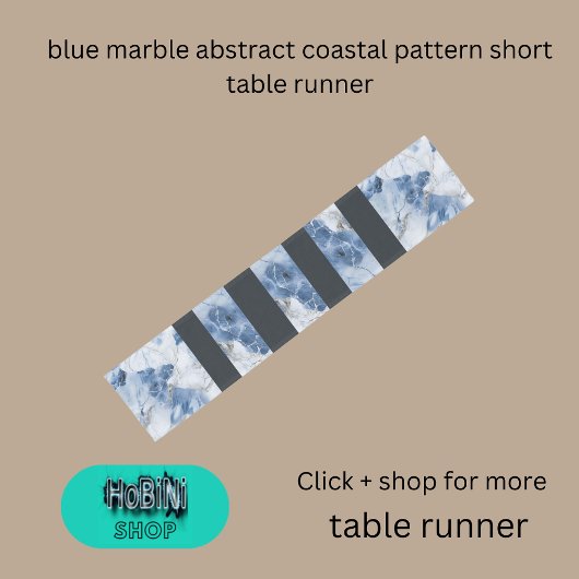 Blauw marmer abstract kustpatroon korte tafelloper