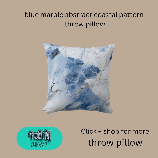 Blauw marmer abstract kustpatroon kussen (blue marble abstract coastal pattern throw pillow)
