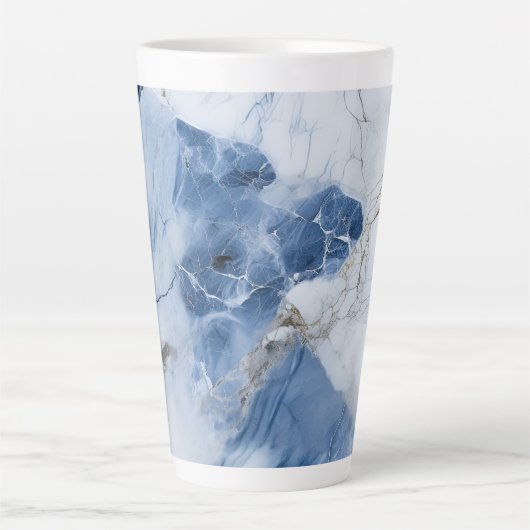 Blauw marmer abstract kustpatroon latte mok (Voorkant)
