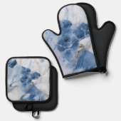 Blauw marmer abstract kustpatroon ovenwant & pannenlap set (Voorkant / Achterkant)