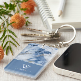 Blauw marmer abstract kustpatroon sleutelhanger