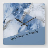 Blauw marmer abstract kustpatroon vierkante klok (Voorkant)