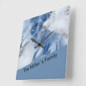 Blauw marmer abstract kustpatroon vierkante klok (Hoek)