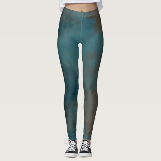 Blauw Marmer Abstract Leggings (Voorkant)