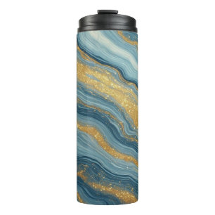 Blauw Marmer Abstract Met Gouden Aderen Thermosbeker